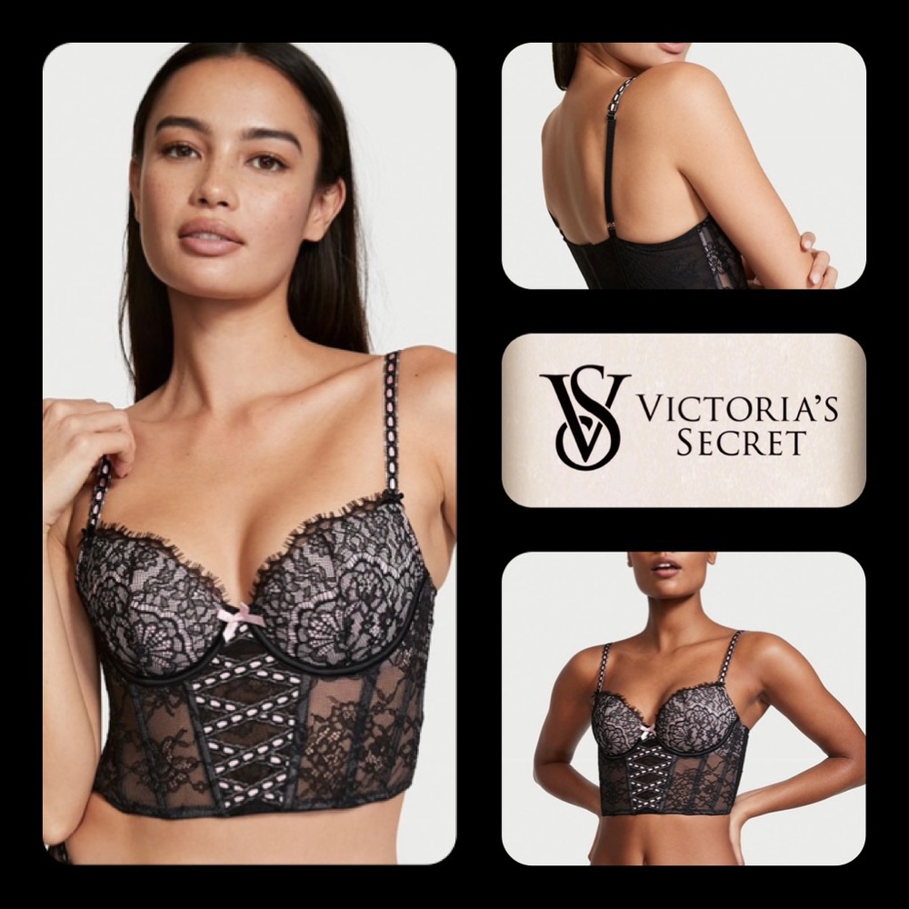 🪶NWT! V.S. DREAM ANGELS Lightly-Lined Black & White Lace-Up Corset Top-S DD